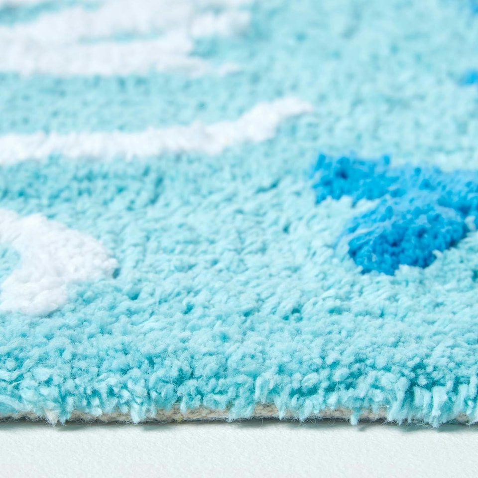 image 1 of Homescapes Blue Damask Cotton Bath Mat