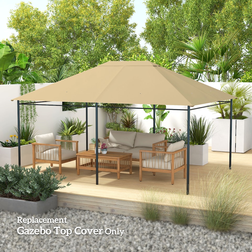 image 1 of Outsunny 3 x 4m Gazebo Canopy Replacement Covers, Garden Gazebo Roof Replacement with Vents and Drain Holes, TOP COVER ONLY, Khaki