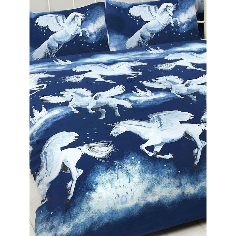 image 1 of Bedding & Beyond Stardust Unicorn Duvet Cover Set - Navy/White - Double Blue | Double