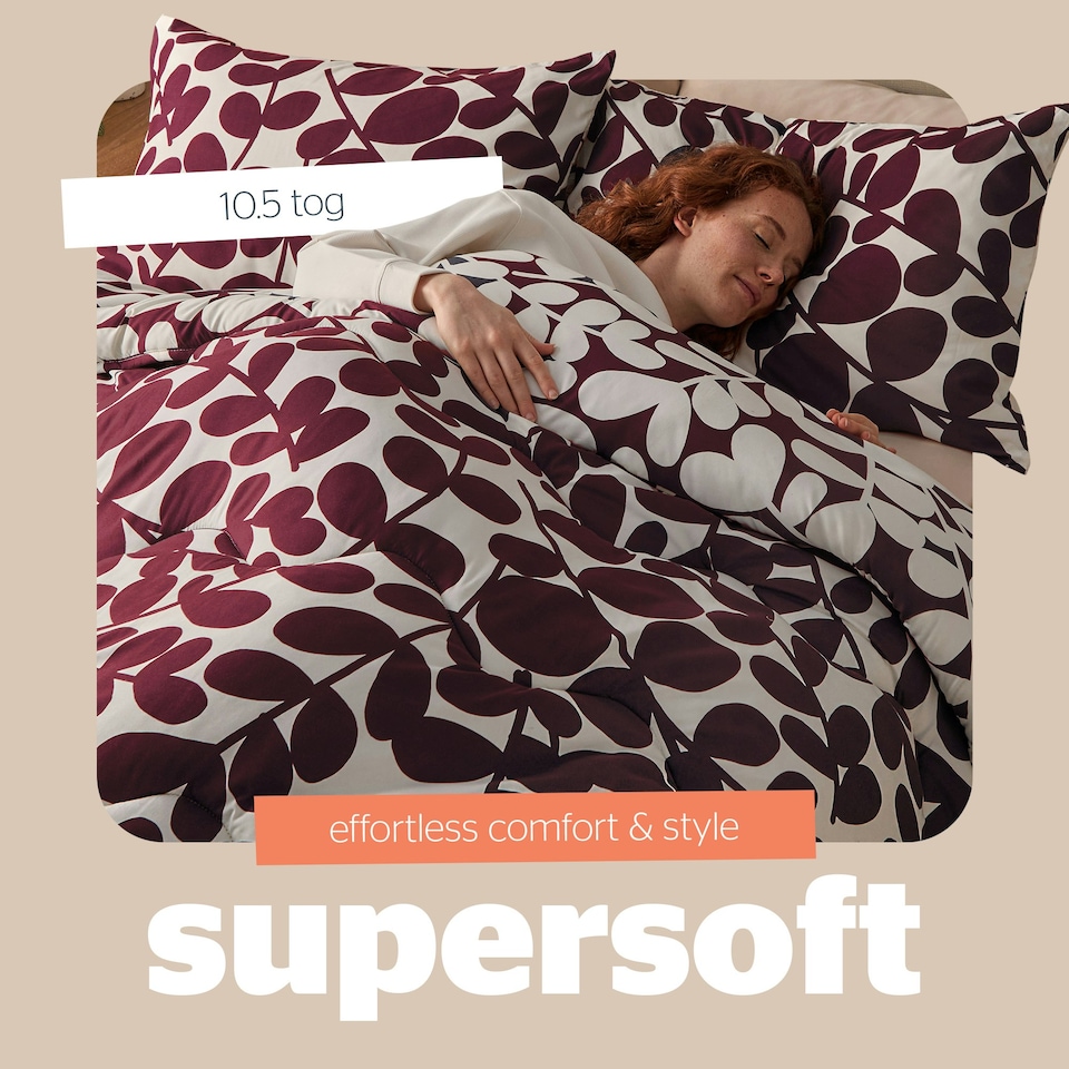 image 1 of Silentnight Coverless 10.5 Tog Duvet and Pillowcase Set, Leaf Print Purple | Single