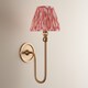 image 3 of Santiago Brushed Aged Brass Plate Wall Light with Coral Pink Fabric Ikat Shade 16cm B22