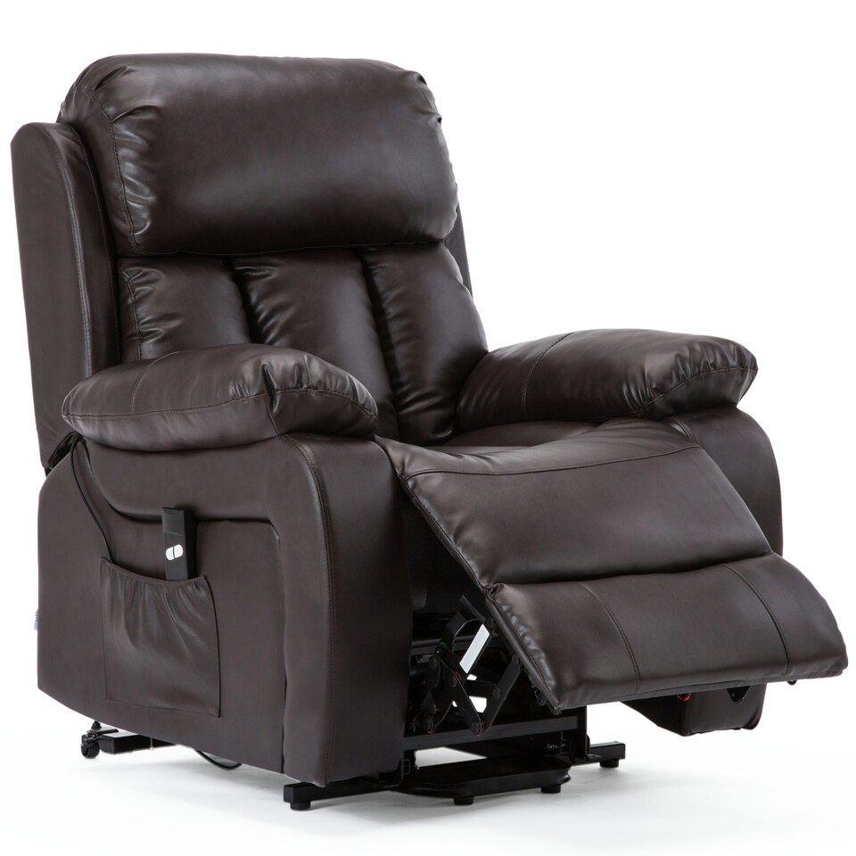 image 1 of Chester Single Motor Rise Recliner Bonded Leather Heat & Massage Chair (Brown)