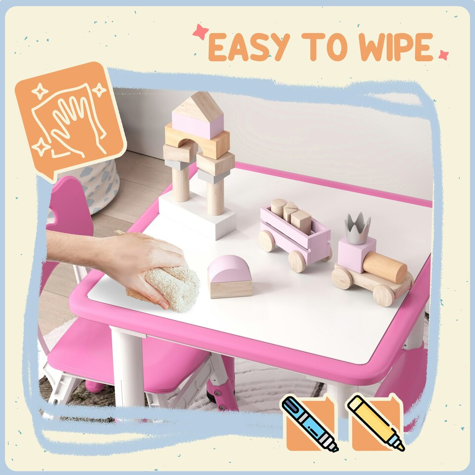 image 1 of AIYAPLAY 3 Pcs Height Adjustable Kids Table and Chair Set for Playroom 