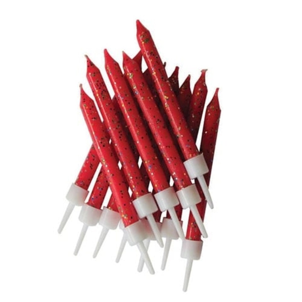 Glitter Red Candles With Holders - Pack of 12