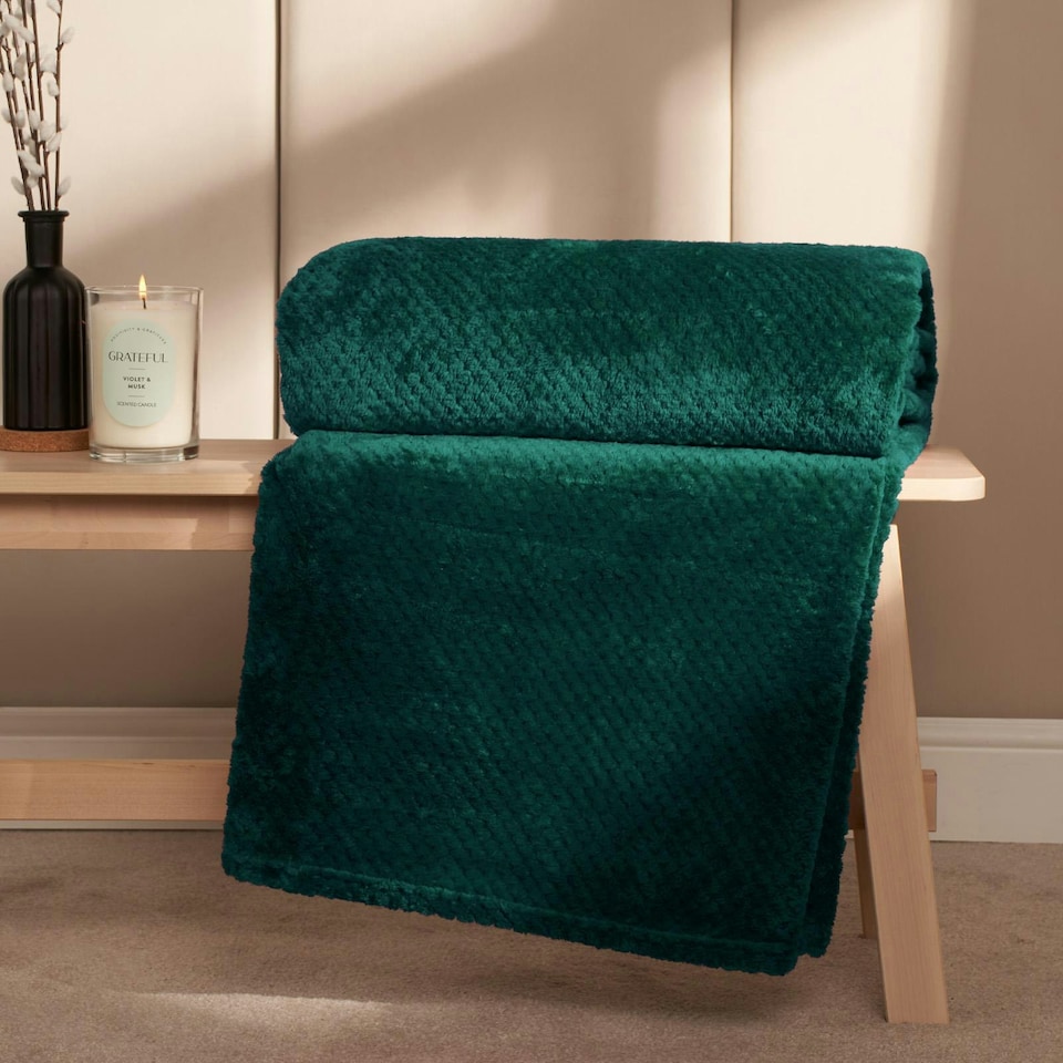 image 1 of OHS Luxury Waffle Honeycomb Mink Warm Blanket, 200x240cm - Teal Blue