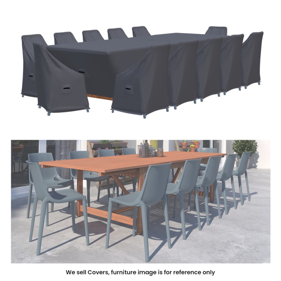 image 1 of Covers and all Bischoff 12-Person Outdoor Patio Dining Set Covers Water-Repellent UV-Resistant Polyester with Tie-Downs, 23 W x 19 D x 31 H x 18 FH