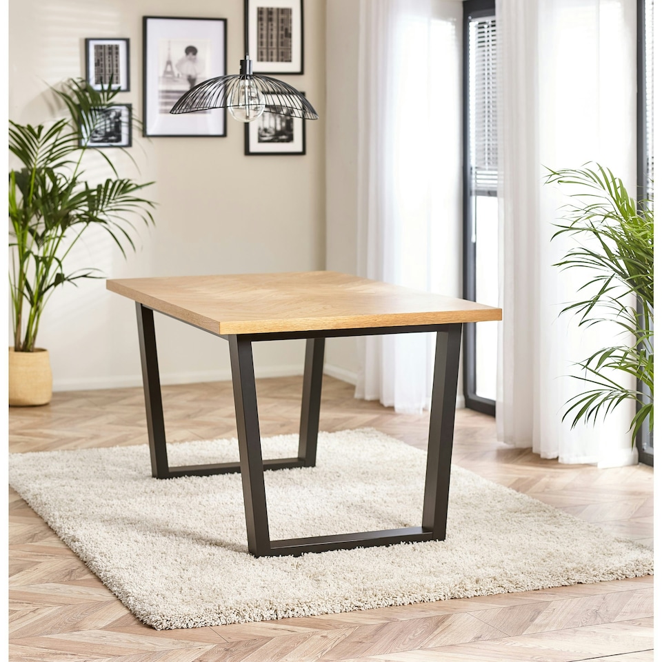 image 1 of Furniturebox Cotswold Oak and Black Wood Dining Table