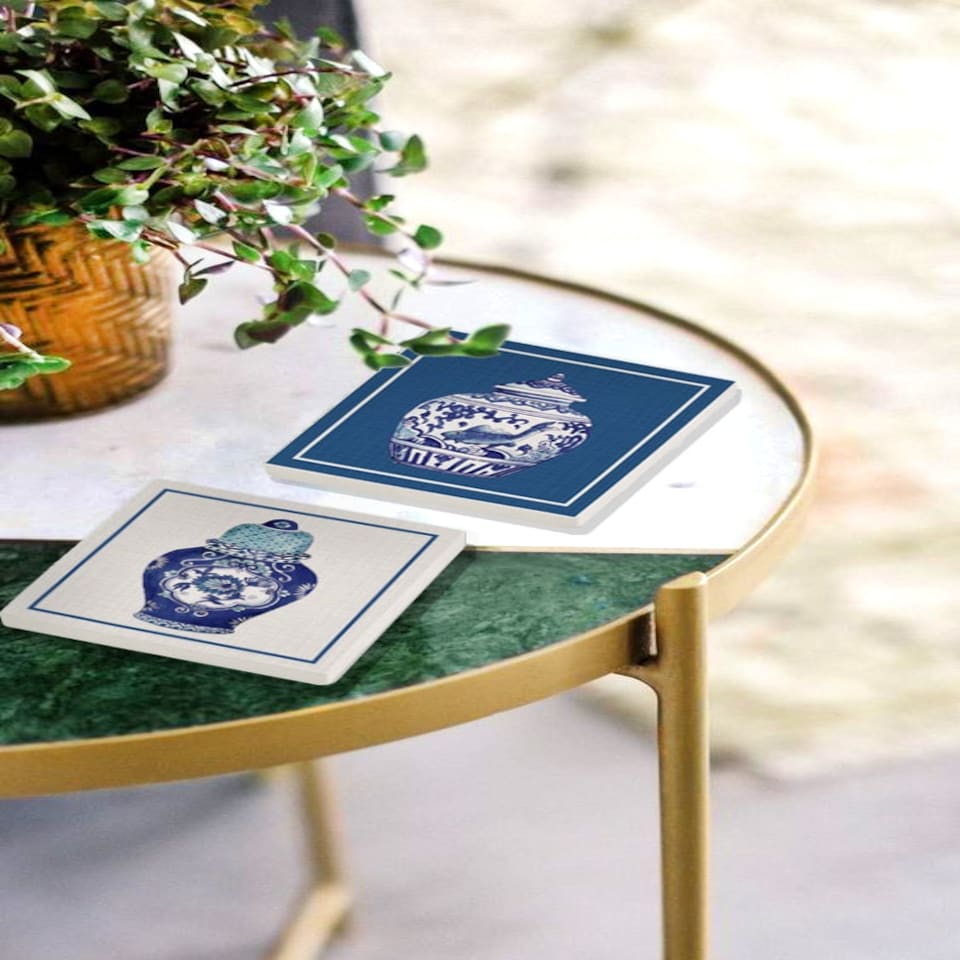 image 1 of Vase Bleu Blanc Natural Stone Coasters (Set of 2)