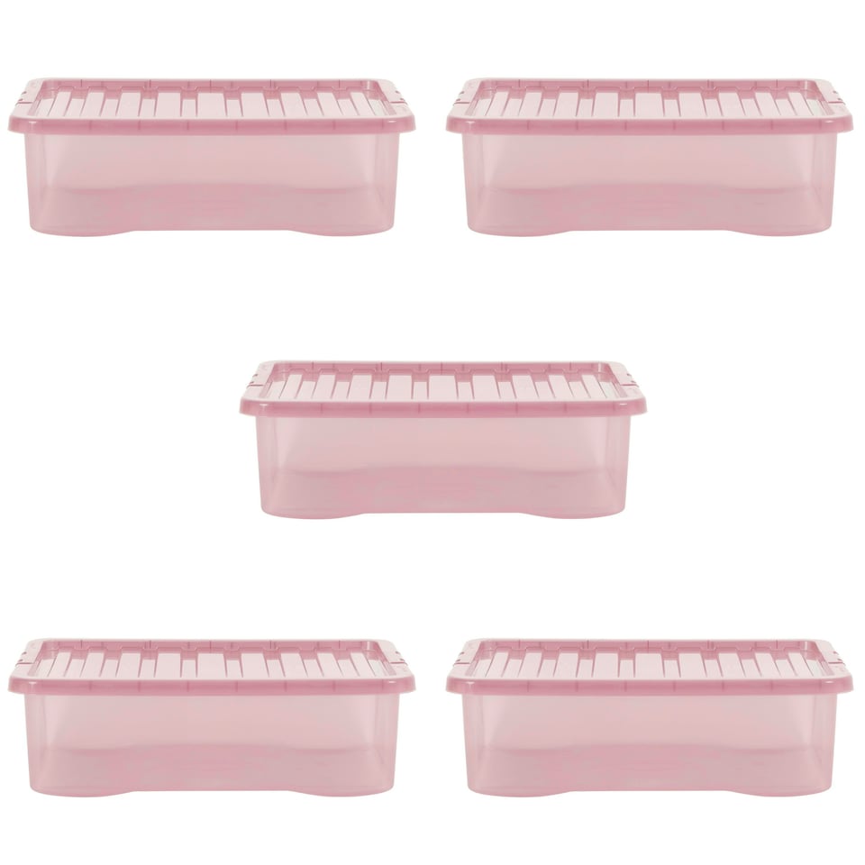image 1 of Wham Crystal 5 x 32L Stackable Plastic Storage Boxes with Lids Blue
