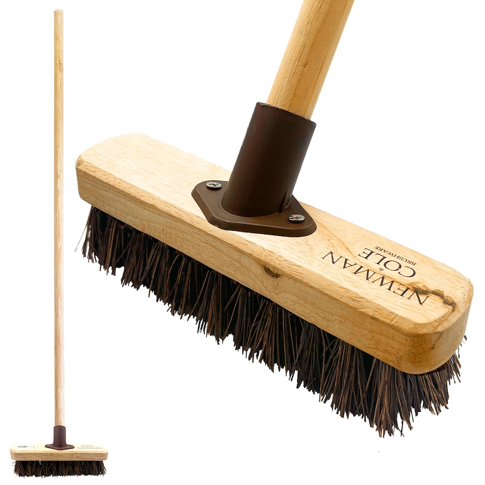 image 1 of Stiff Floor 9" Deck Scrub Brush Scrubbing Patio Scrubber Brush Broom with Handle