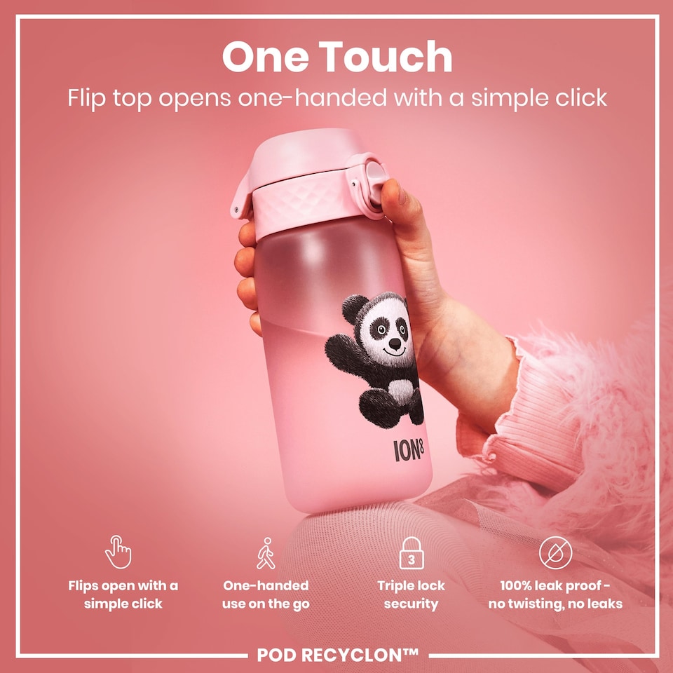 image 1 of Leak Proof Kids Water Bottle, BPA Free, 350ml (12oz) | Pink | Panda | One Size
