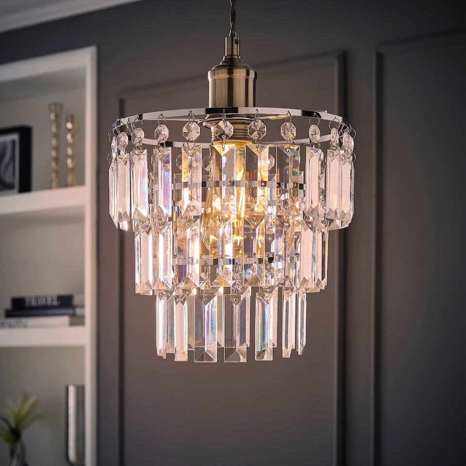 image 1 of ValueLights Kelsks 3 Tier Ceiling Light Shade Acrylic Droplet | Chrome