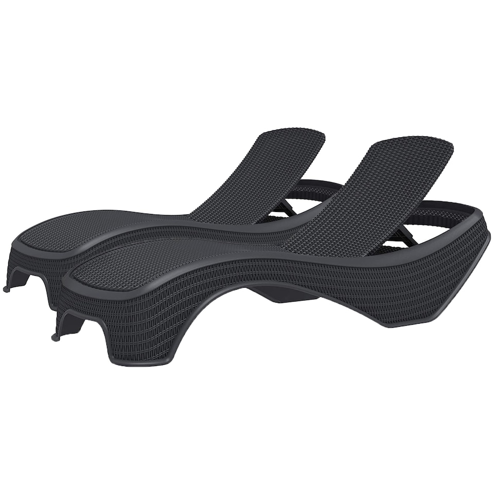 image 1 of Centurion Supports MALDIVES Black Outdoor High-End PU Rattan Adjustable Sun Lounger Pair | Black | Black