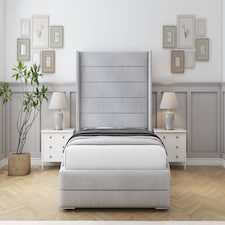 Sloomy Sterling Silver Naples Bed Frame With 50"  Upholstered Wingback Headboard 2'6 Small Single