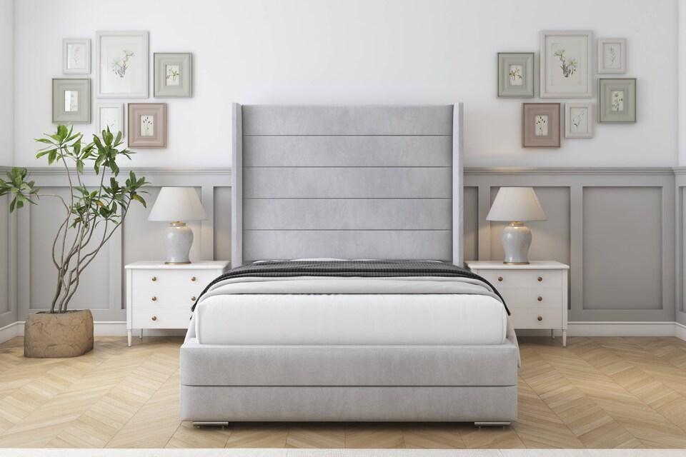 image 1 of Sloomy Sterling Silver Naples Bed Frame With 50"  Upholstered Wingback Headboard 2'6 Small Single