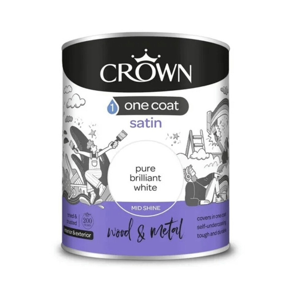 image 1 of Crown One Coat Satin White Paint 750ml N/A
