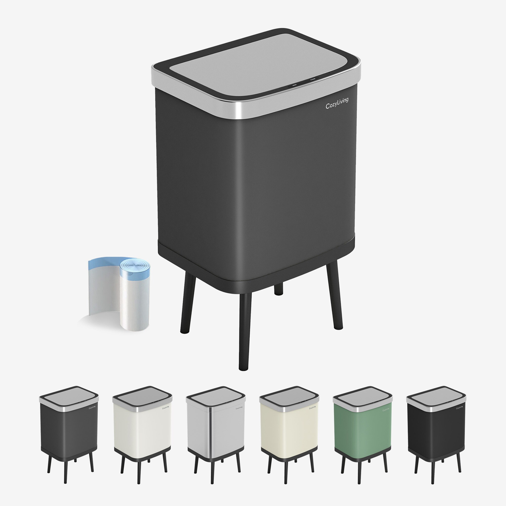 MCC Direct 35L Smart Sensor Waste Bin Kitchen Rubbish Bin Motion Activated Lid in Grey