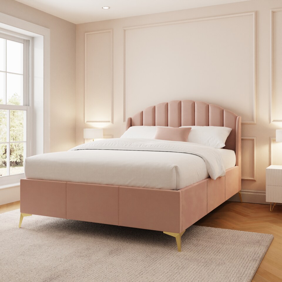 image 1 of Pettine End Lift Ottoman Storage Bed Double Blush Pink | Pink | Blush Pink