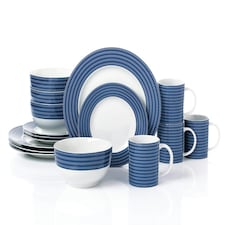 16pc Blue Linear Dinner Set