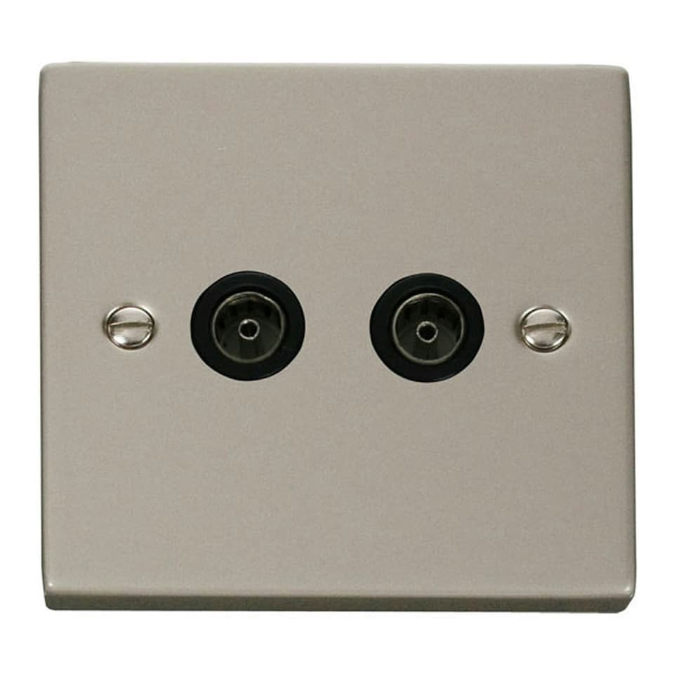 SE HOME Pearl Nickel 2 Gang Twin Coaxial TV Socket Black | Pearl Nickel