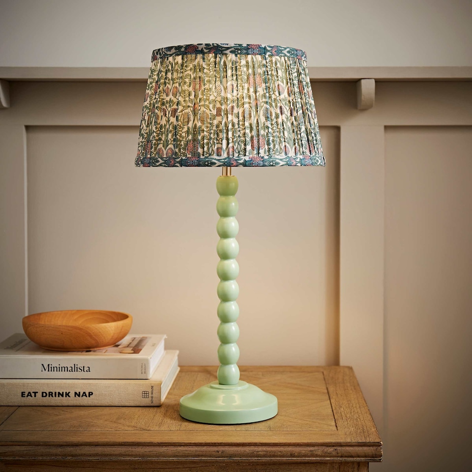 image 1 of ValueLights Bobbin Green Table Lamp Floral Pleated Shade