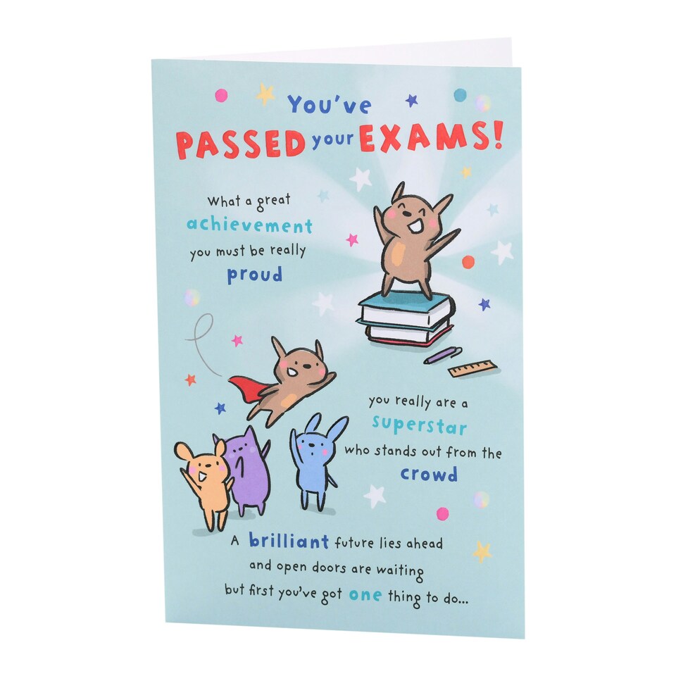 image 1 of Passed Exams/Congratulations Card for Him/Her/Friend | Sweet Cartoon Design