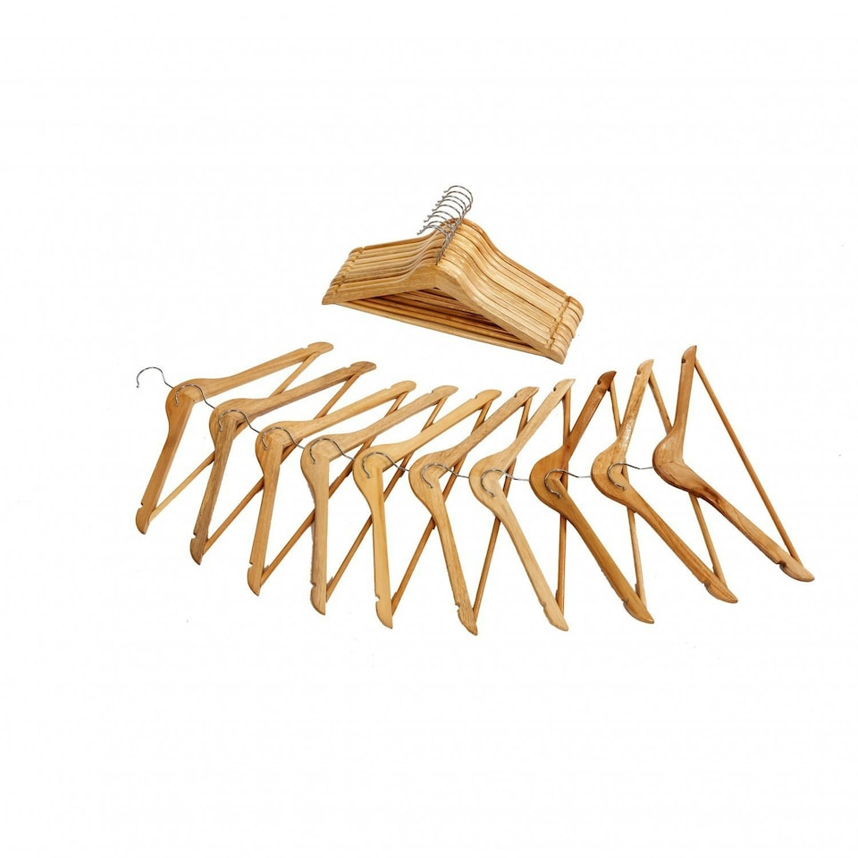 image 1 of Oypla Pack of 10 Wooden Clothes Coat Suit Hangers with Trouser Bar