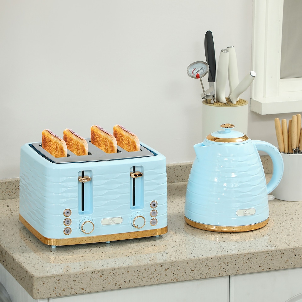 image 1 of HOMCOM Kettle and Toaster Set 1.7L Kettle & 4 Slice Toaster Light, Blue
