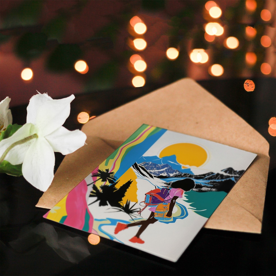 image 1 of Greeting Card Hiking Outdoor Adventure Graphic Conceptual Art Farewell