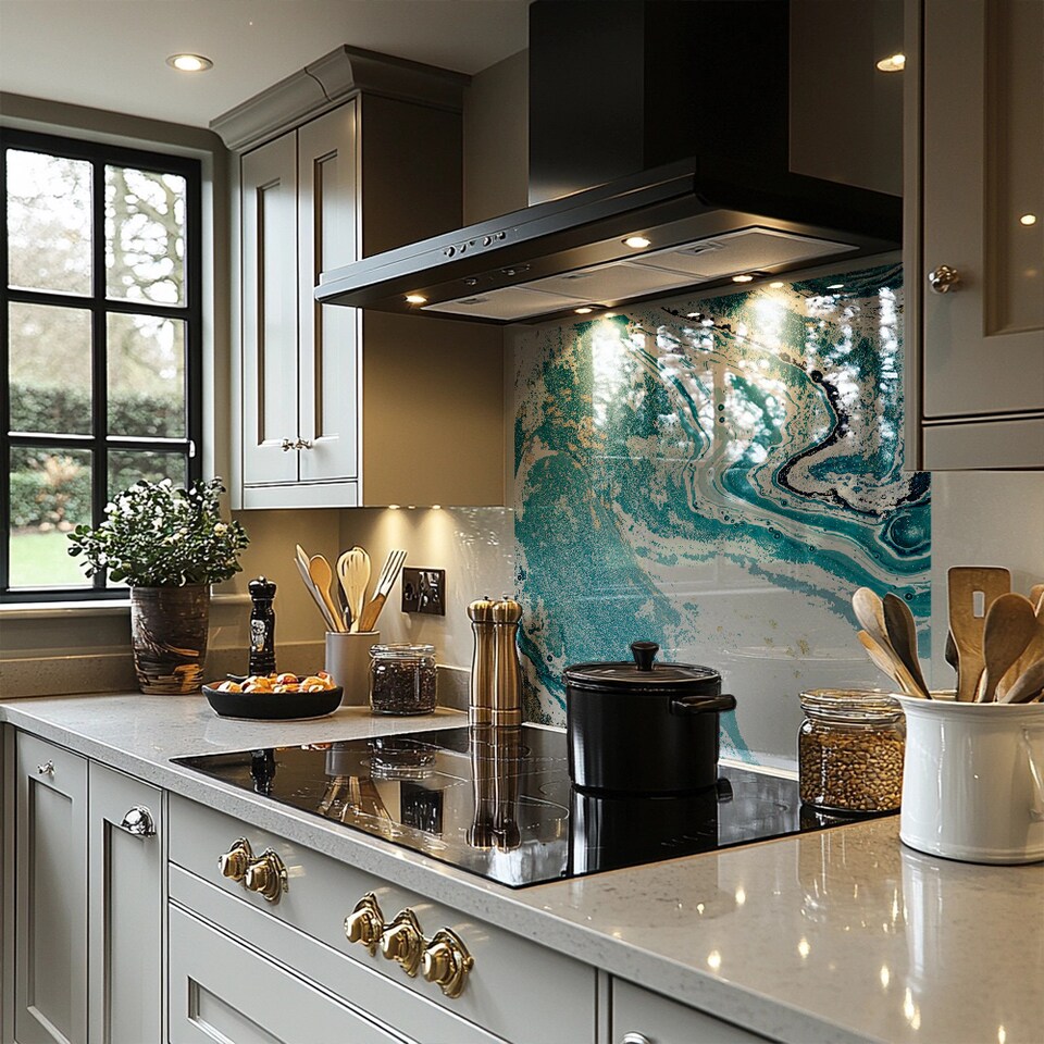 image 1 of Blue Marble Splash Back | White