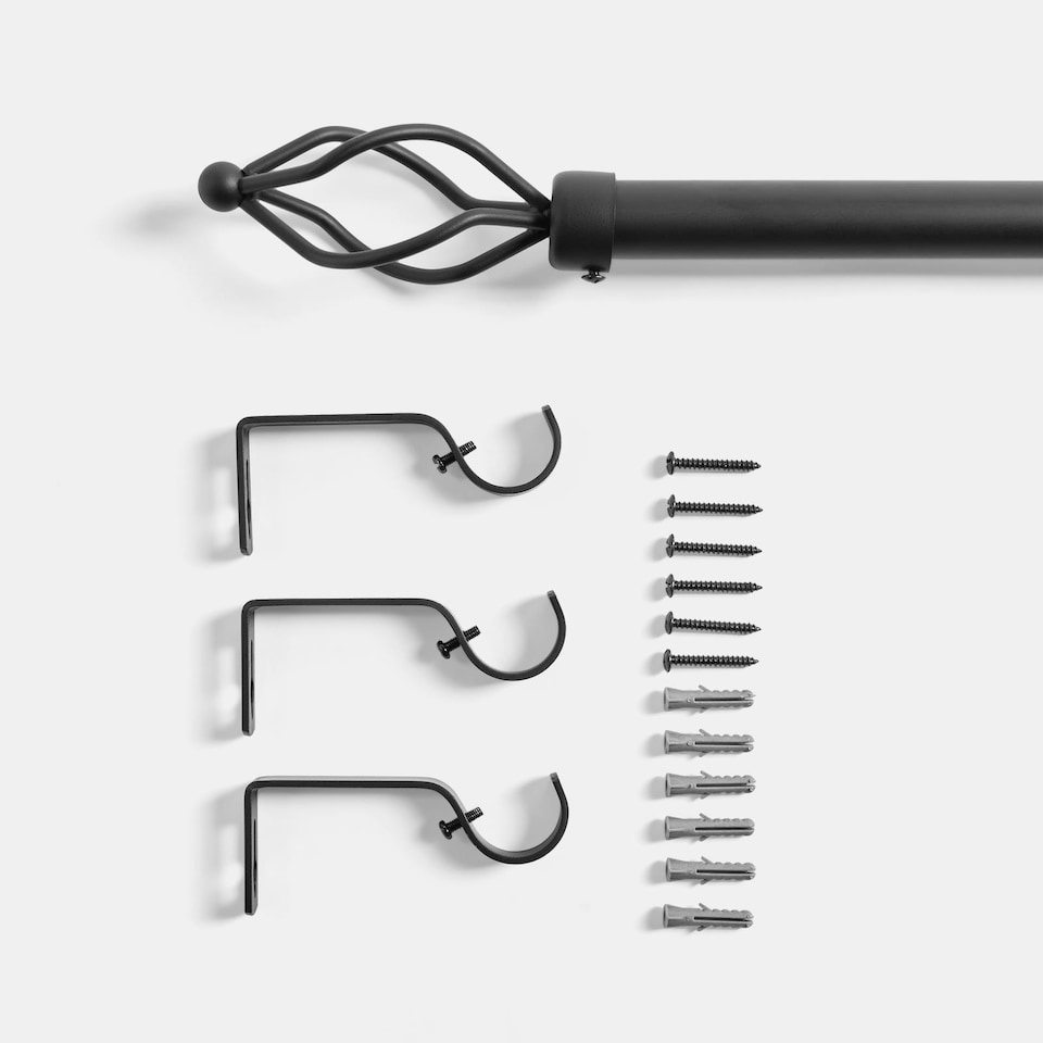 image 1 of OHS Curtain Pole Extendable 28mm Metal Finnials Twist End Rod Fittings | Black