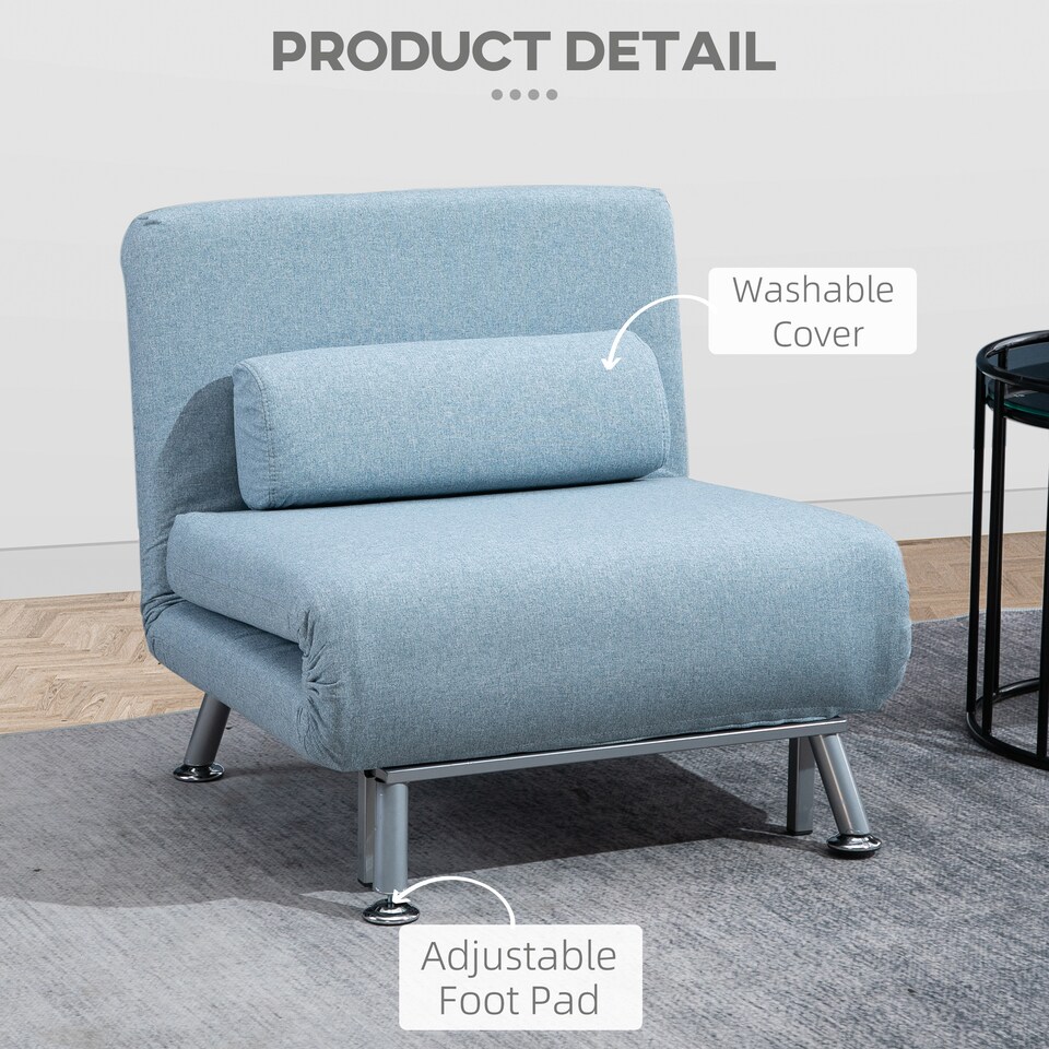 image 1 of HOMCOM Linen Chair Bed, 3-in-1 Convertible Sleeper Chair with Adjustable Backrest, Pillow, for Living Room, Bedroom, Sky Blue