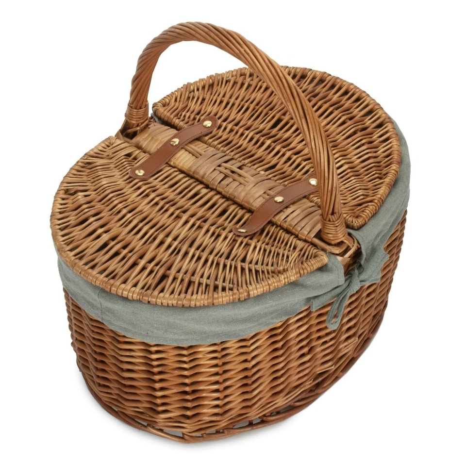 image 1 of Light Steamed Oval Lidded Wicker Basket with Lining Cream | Cream | One Size