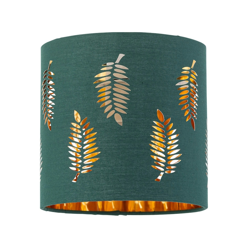 image 1 of First Choice Lighting Set of 2 Chrome Jewelled Table Lamps with Dark Green Fern Shades Chrome | Green