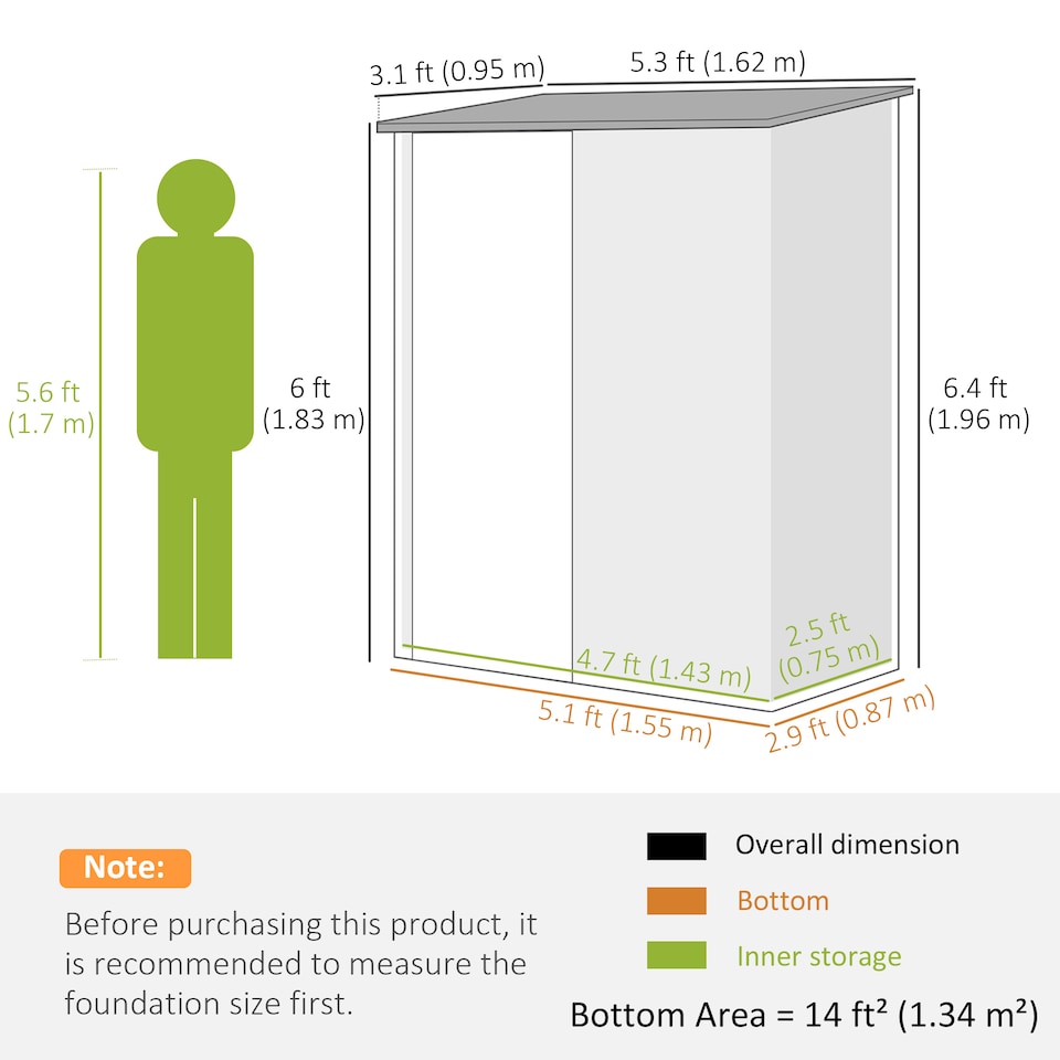image 1 of Outsunny 5ft x 3ft Lean to Garden Shed, Metal Outdoor Storage Shed with Single Lockable Door, Tool Storage Shed for Garden, Patio, Black