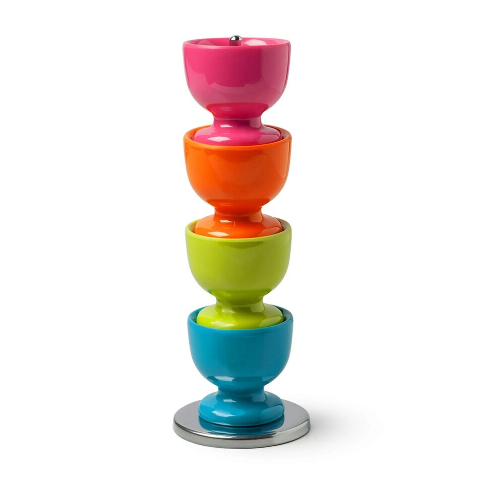 image 1 of Zeal Stack & Store Egg Cups Set with Chrome Stand, Set of 4, Neon Mix