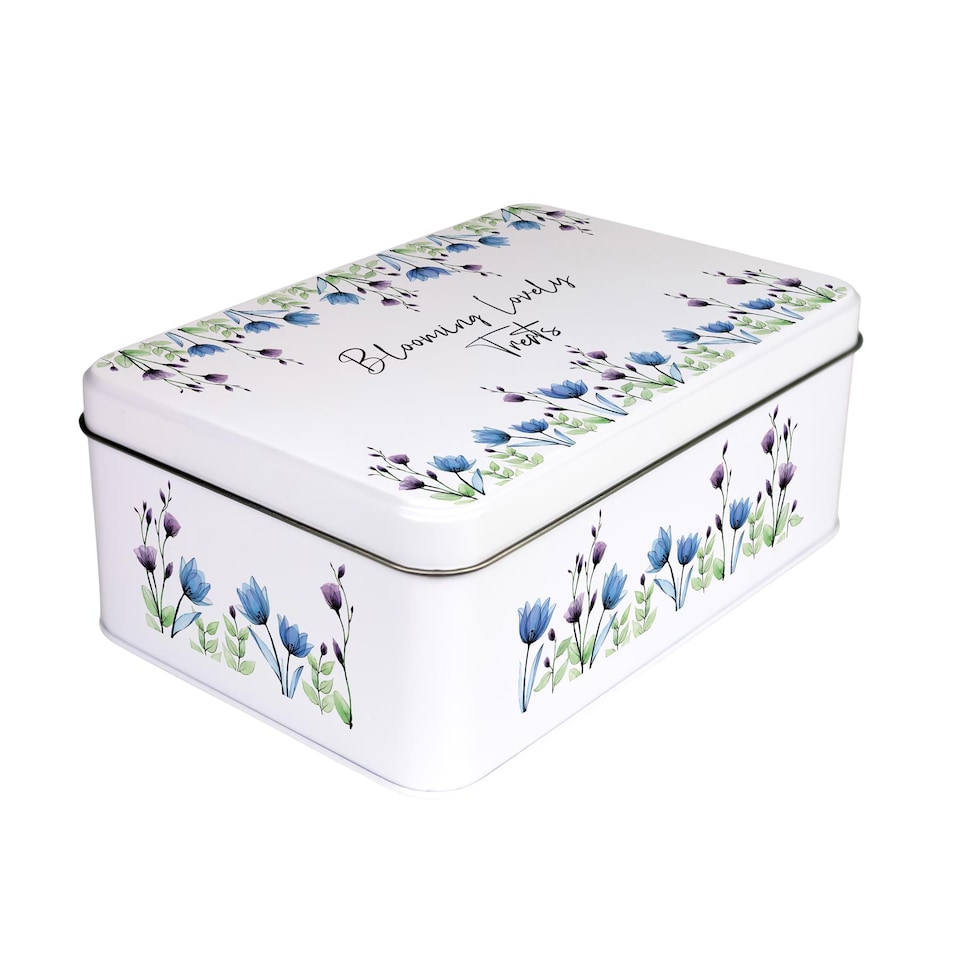 image 1 of Blue & Purple Floral Rectangular Tin