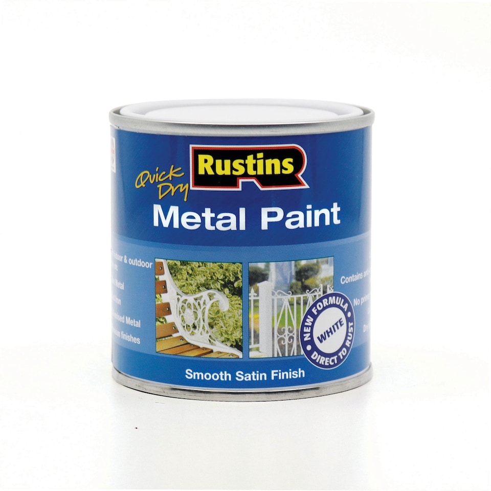 image 1 of Rustins Quick Drying Metal Paint Smooth Satin White 250ml