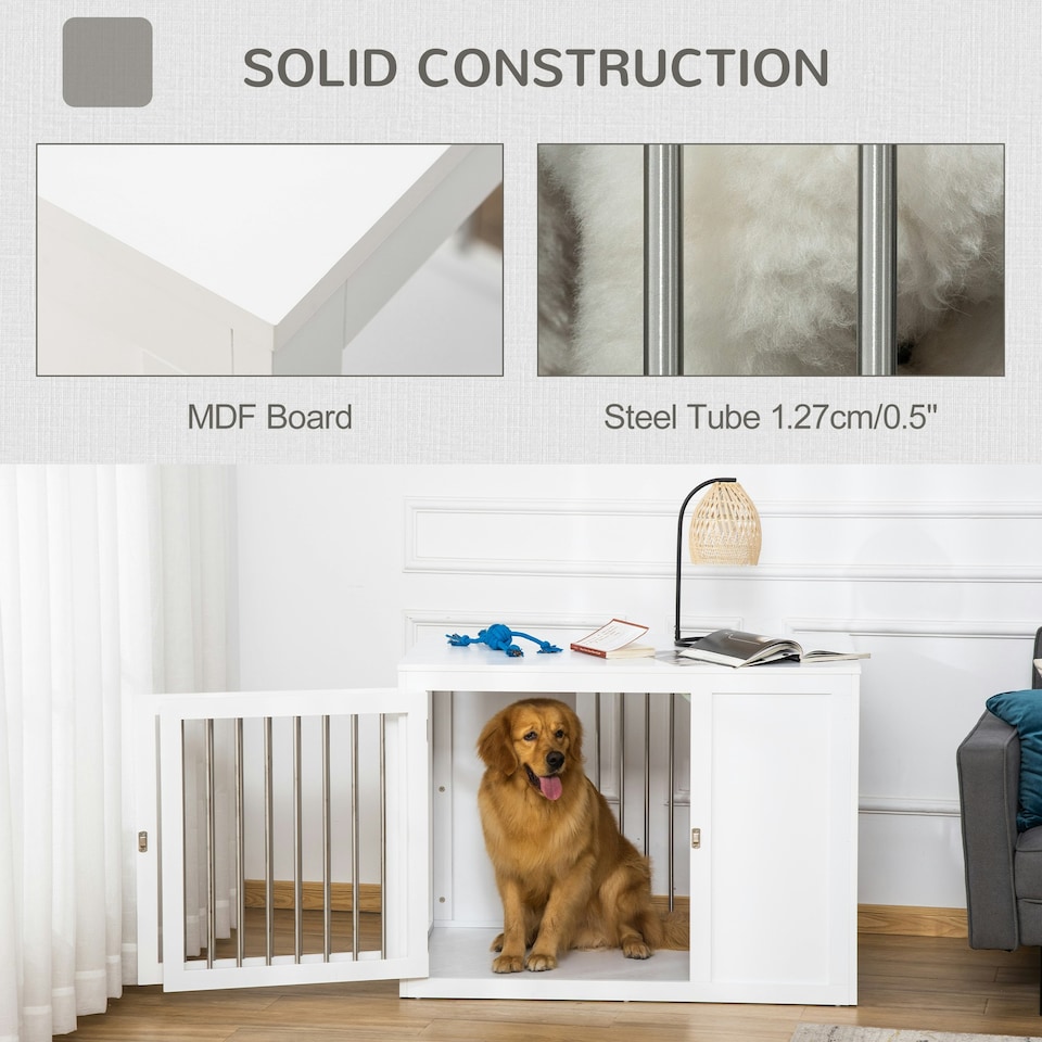 image 1 of PawHut Furniture-Style Dog Crate End Table w/ 2 Doors, for Medium & Large Dogs
