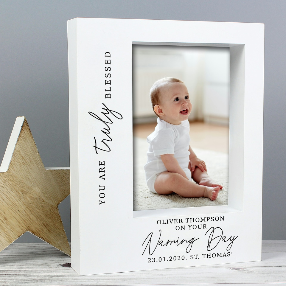image 1 of Personalised 'Truly Blessed' Naming Day 5x7 Box Photo Frame White | One Size