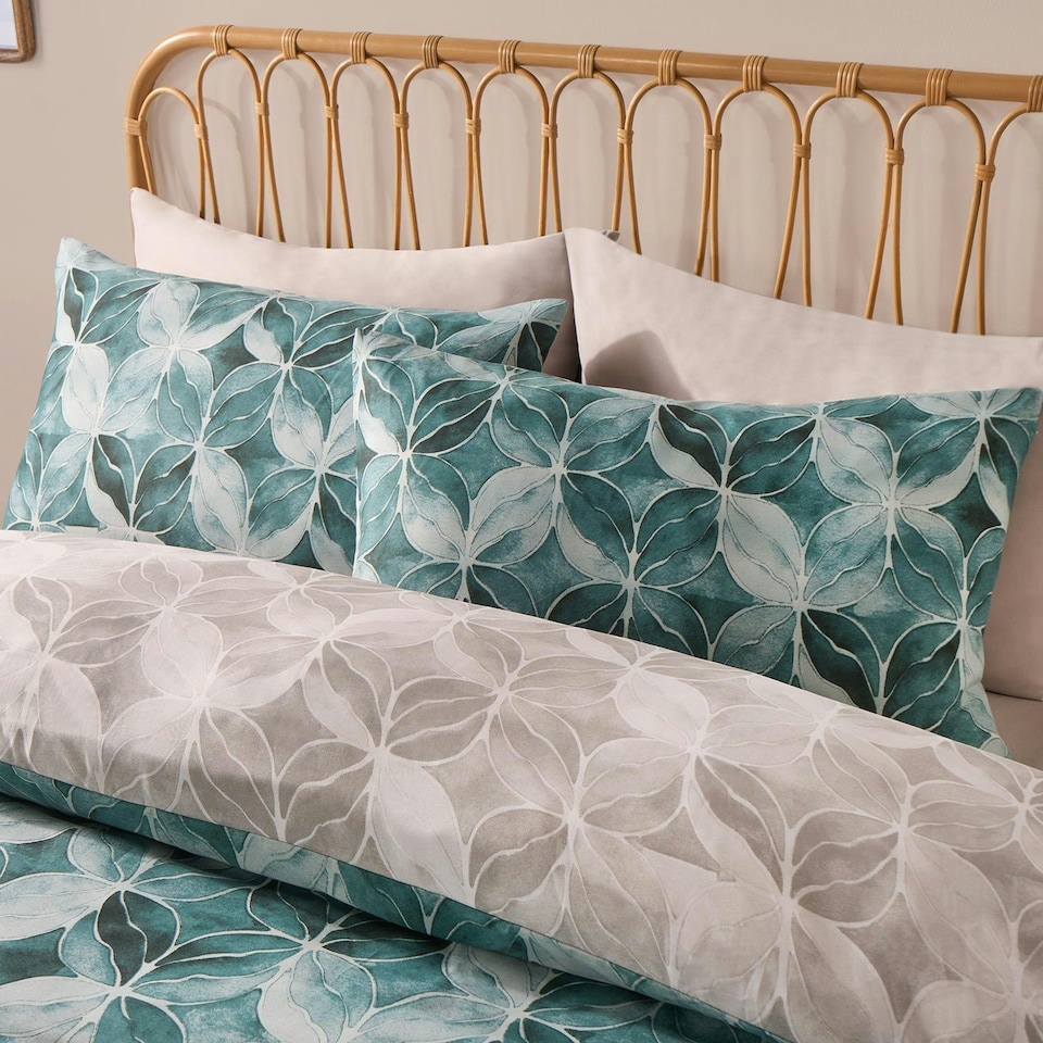 image 1 of OHS Watercolour Geo Abstract Duvet Cover and Pillowcase Set, Double - Green Green | Double