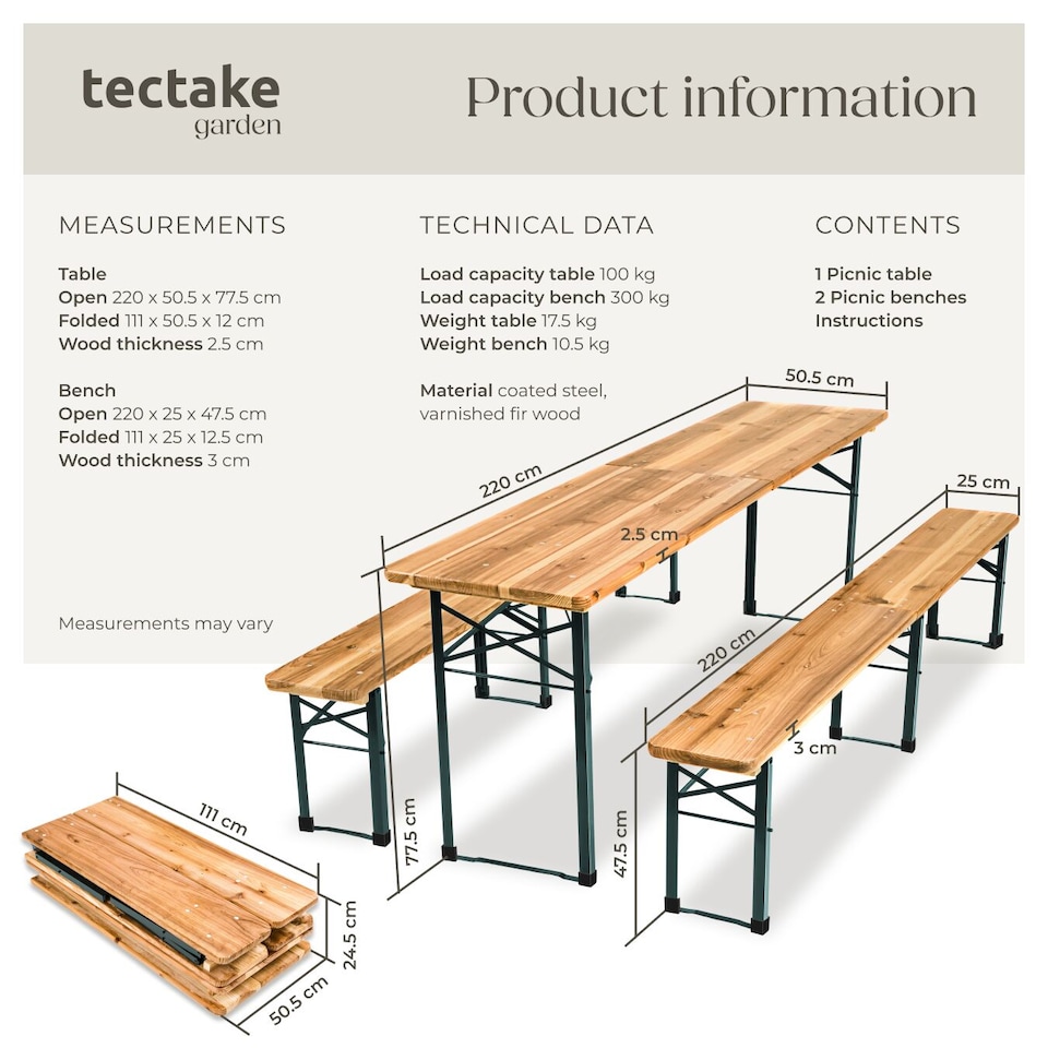 image 1 of Dining Table and Bench Set Ralf - 2 benches, foldable, durable, stable