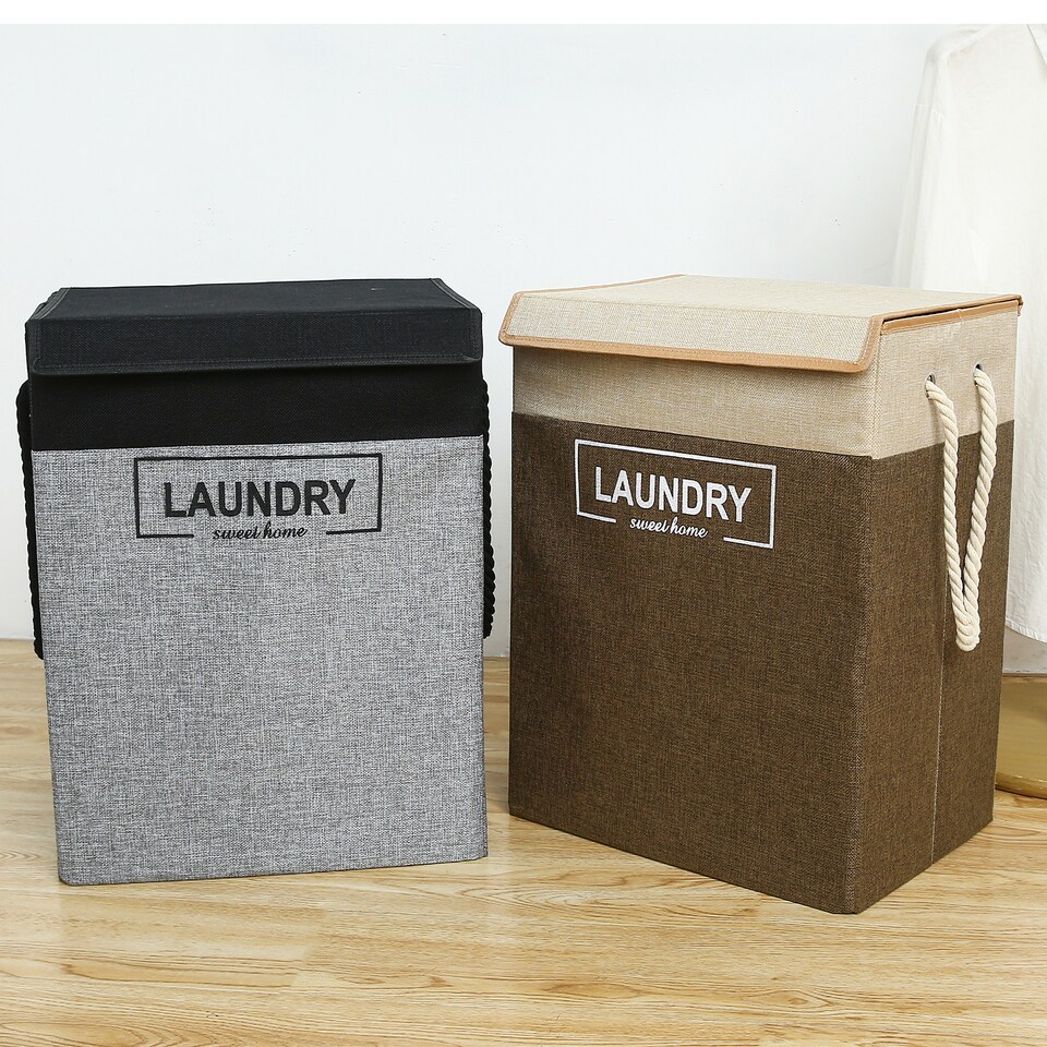 image 1 of 70L Collapsible Laundry Basket with Lid Portable Clothes Hamper