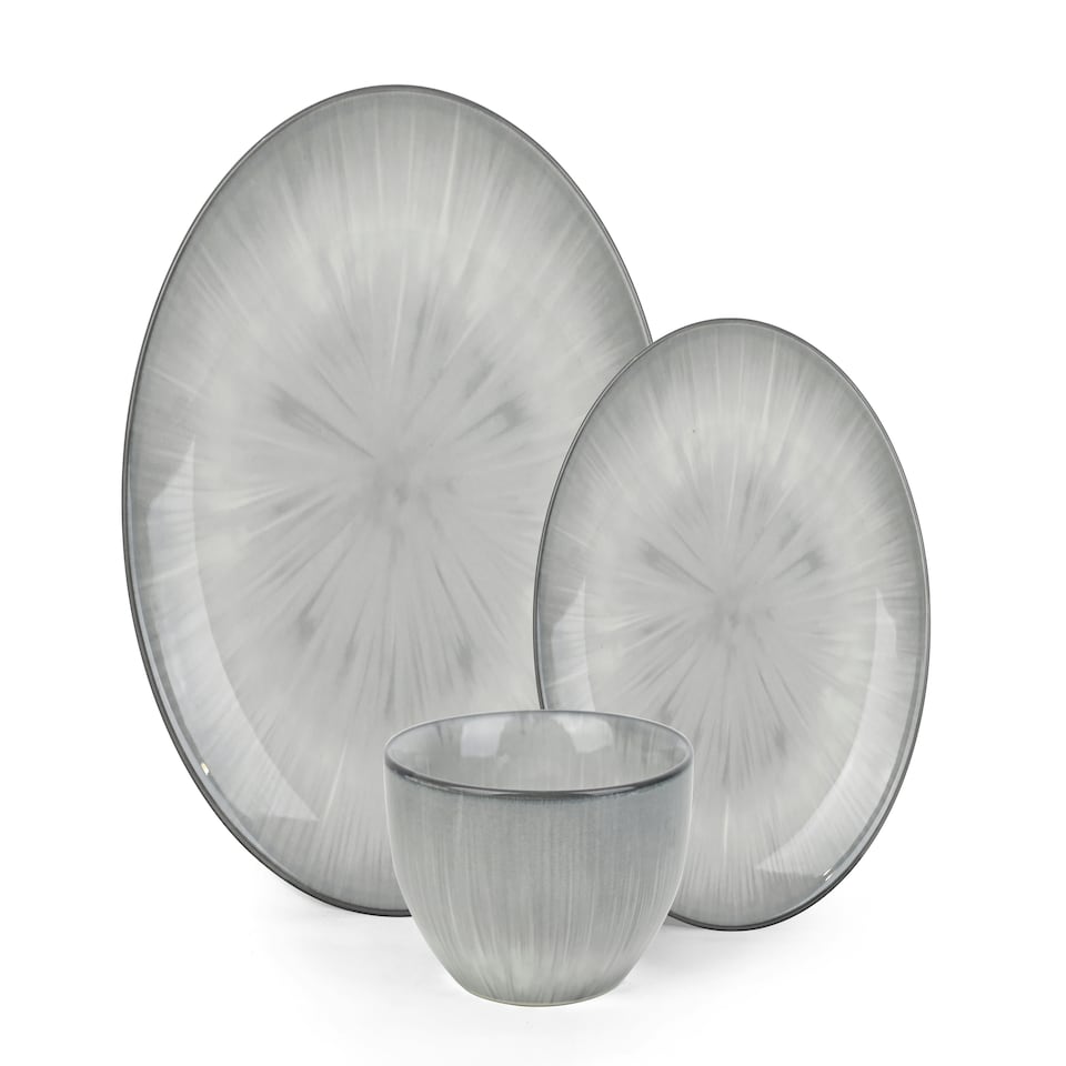 image 1 of 12pc Silver Star Reactive Porcelain Dinner Set