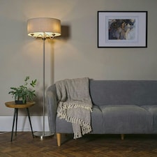 ValueLights Rocha Brushed Silver Floor Lamp and E14 Candle LED 4W Warm White 3000K Bulb