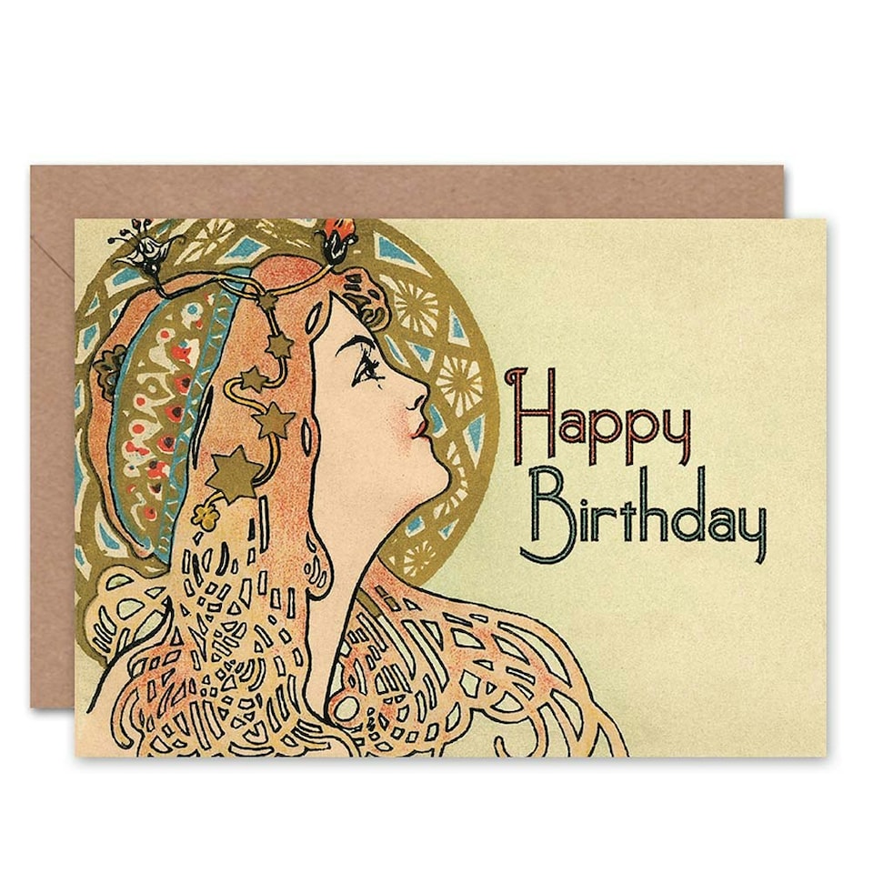 image 1 of Alphonse Mucha Portrait Art Nouveau For Her Birthday Card