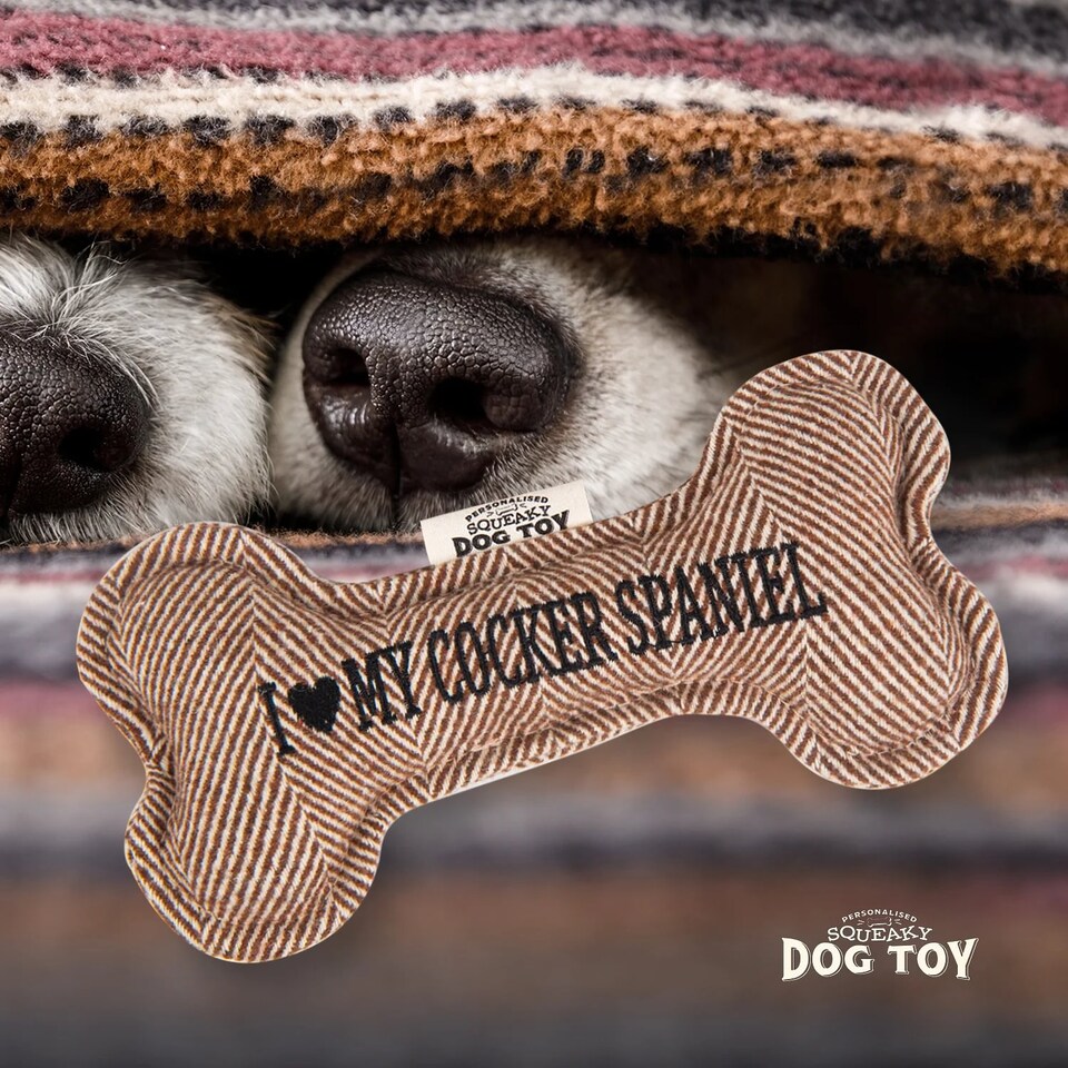 image 1 of History & Heraldry Pre-Personalised Squeaky Bone Dog Toy - Cocker Spaniel