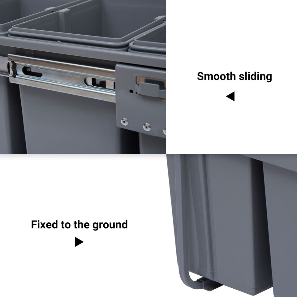 image 1 of HOMCOM Pull Out Bin with Soft Close and Handle, Kitchen Under Sink Bin with 3 Removable Compartments for Recycling and Waste, 40L (1x20L+2x10L), Grey