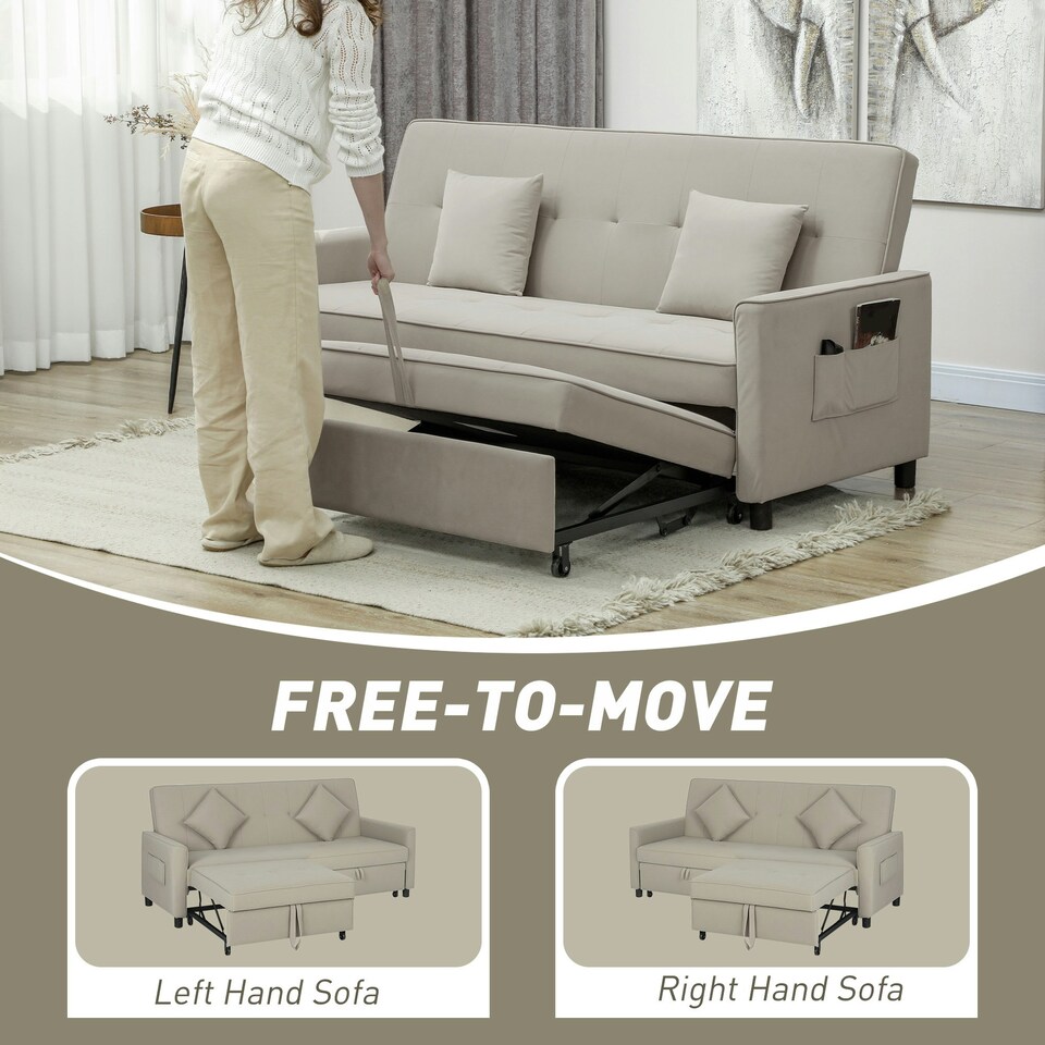 image 1 of HOMCOM Reversible L-Shaped Sectional Sofa Bed with Cushions, Beige