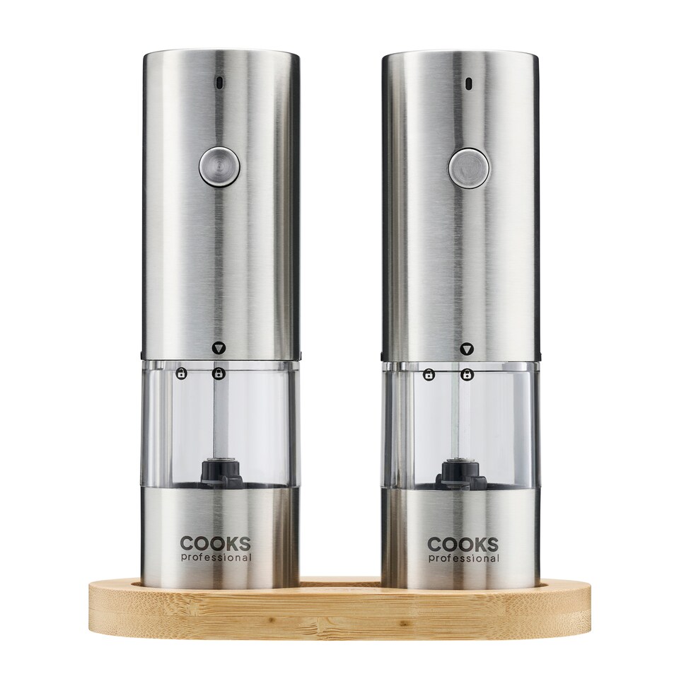 image 1 of Cooks Professional Rechargeable Salt and Pepper Mill Set with Bamboo Base